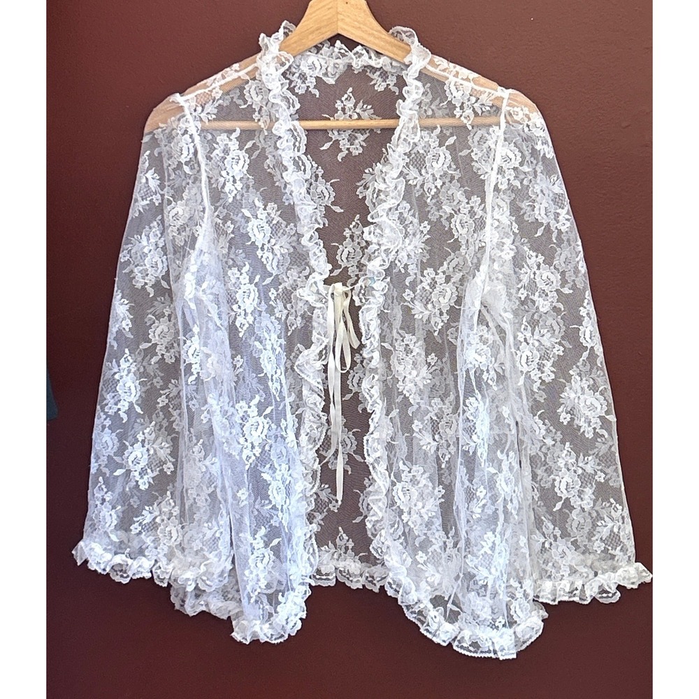 Vintage Faris Lace Bed Jacket Coquette Angelcore White Shrug  Bridal